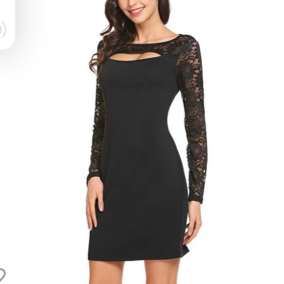 Women Sexy Long Sleeve Cut Out Lace Dress - Picture 2 of 7